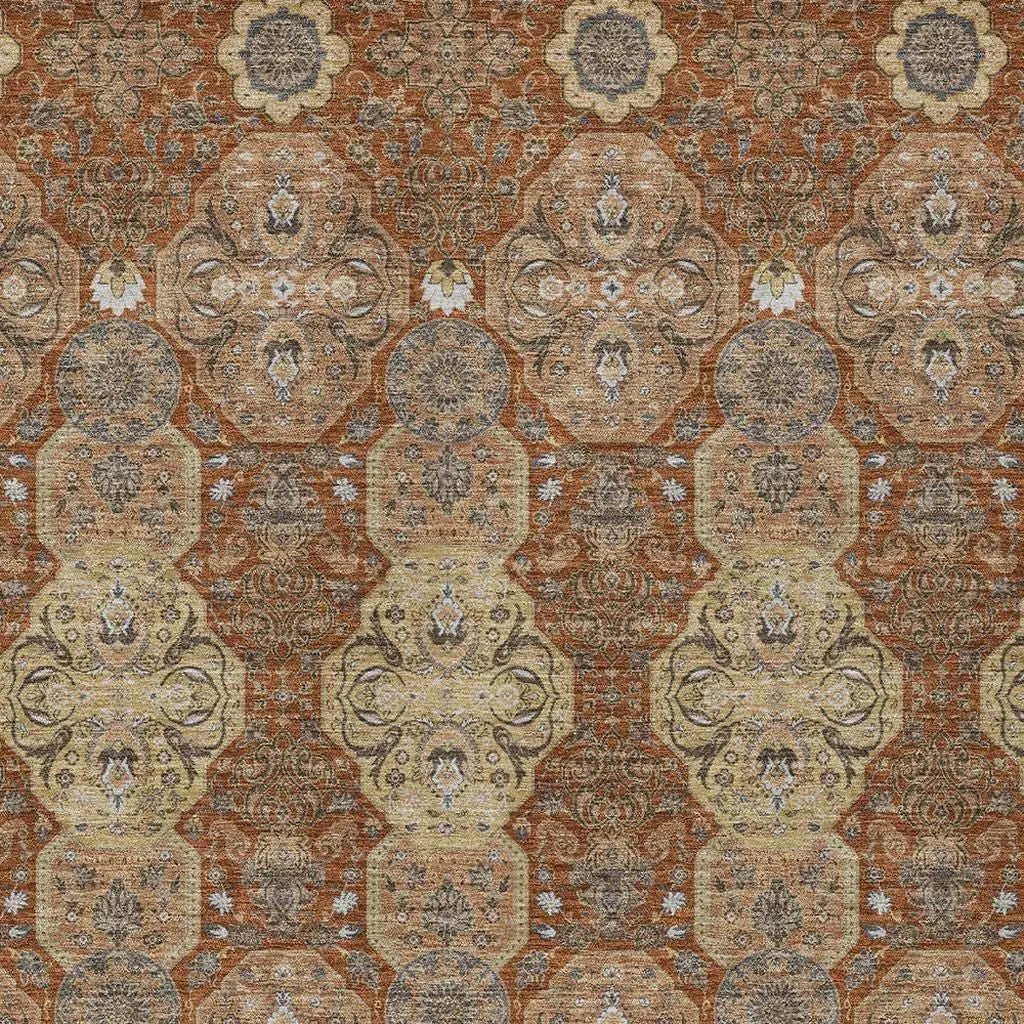 5' X 8' Orange And Copper Floral Washable Indoor Outdoor Area Rug Homeroots Outdoor