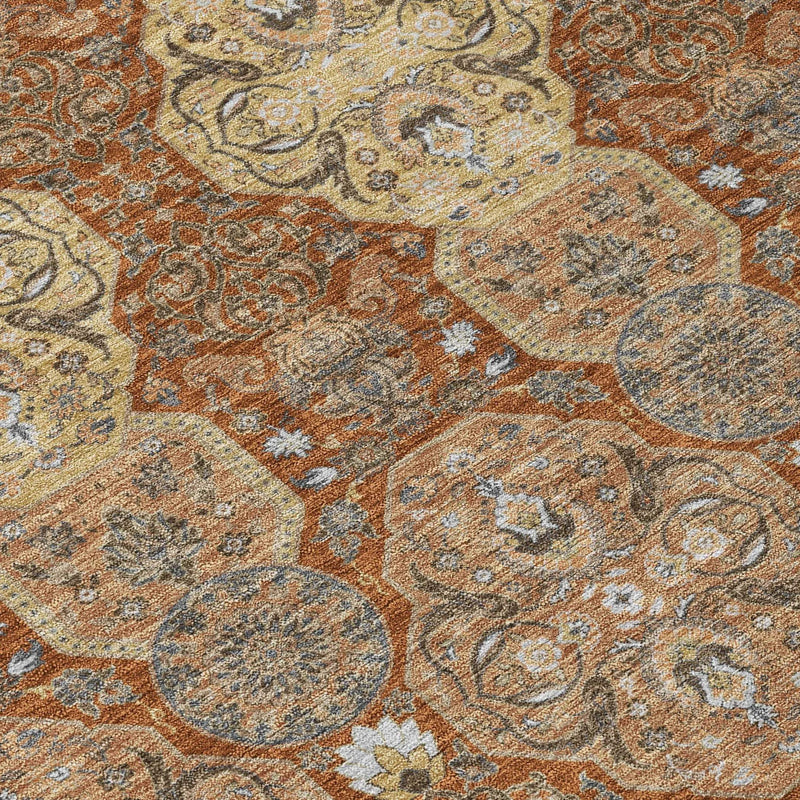 5' X 8' Orange And Copper Floral Washable Indoor Outdoor Area Rug Homeroots Outdoor