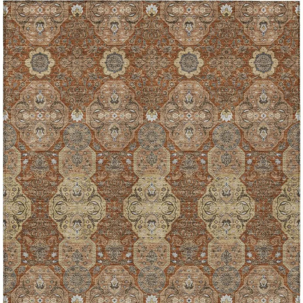 5' X 8' Orange And Copper Floral Washable Indoor Outdoor Area Rug Homeroots Outdoor