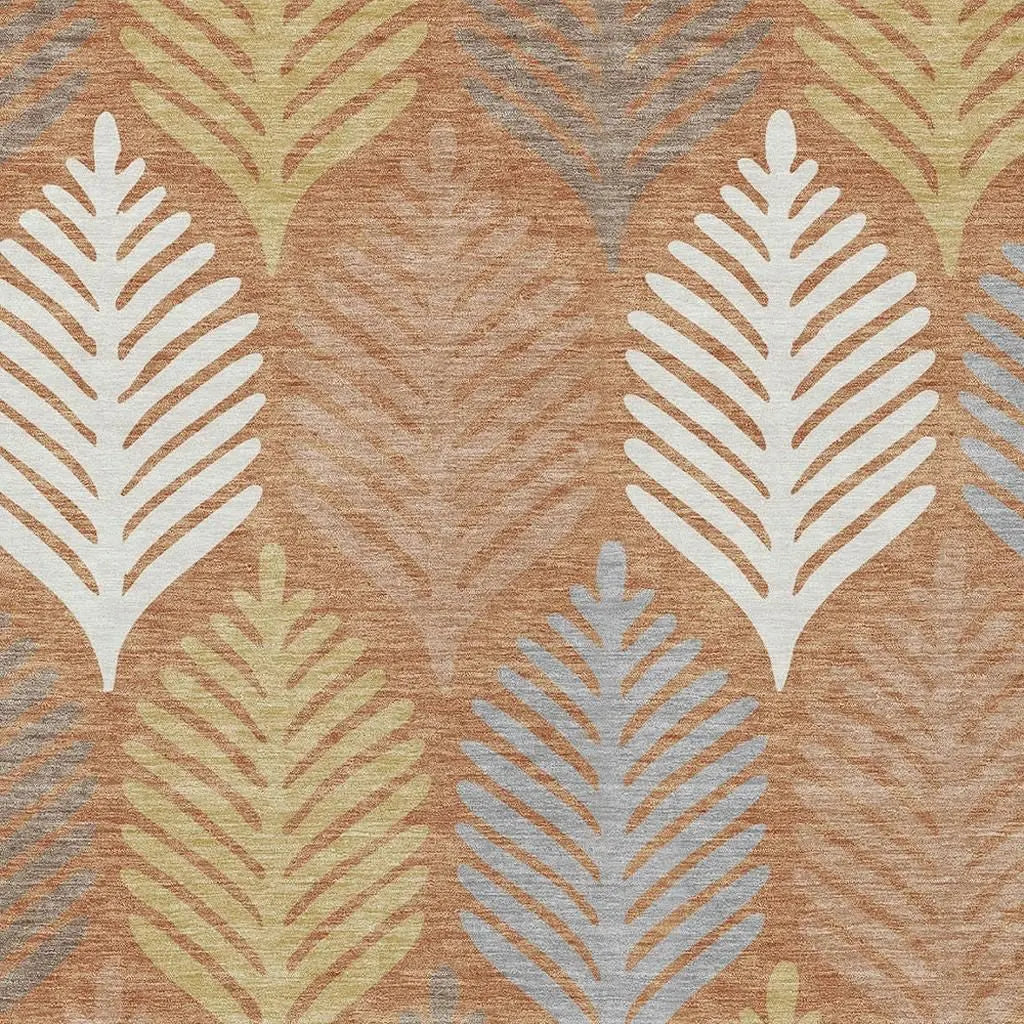 5' X 8' Orange And Copper Floral Washable Indoor Outdoor Area Rug Homeroots Outdoor