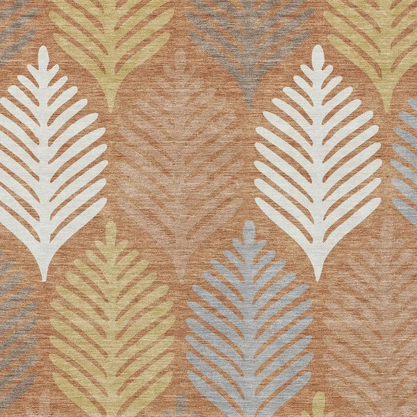 5' X 8' Orange And Copper Floral Washable Indoor Outdoor Area Rug Homeroots Outdoor
