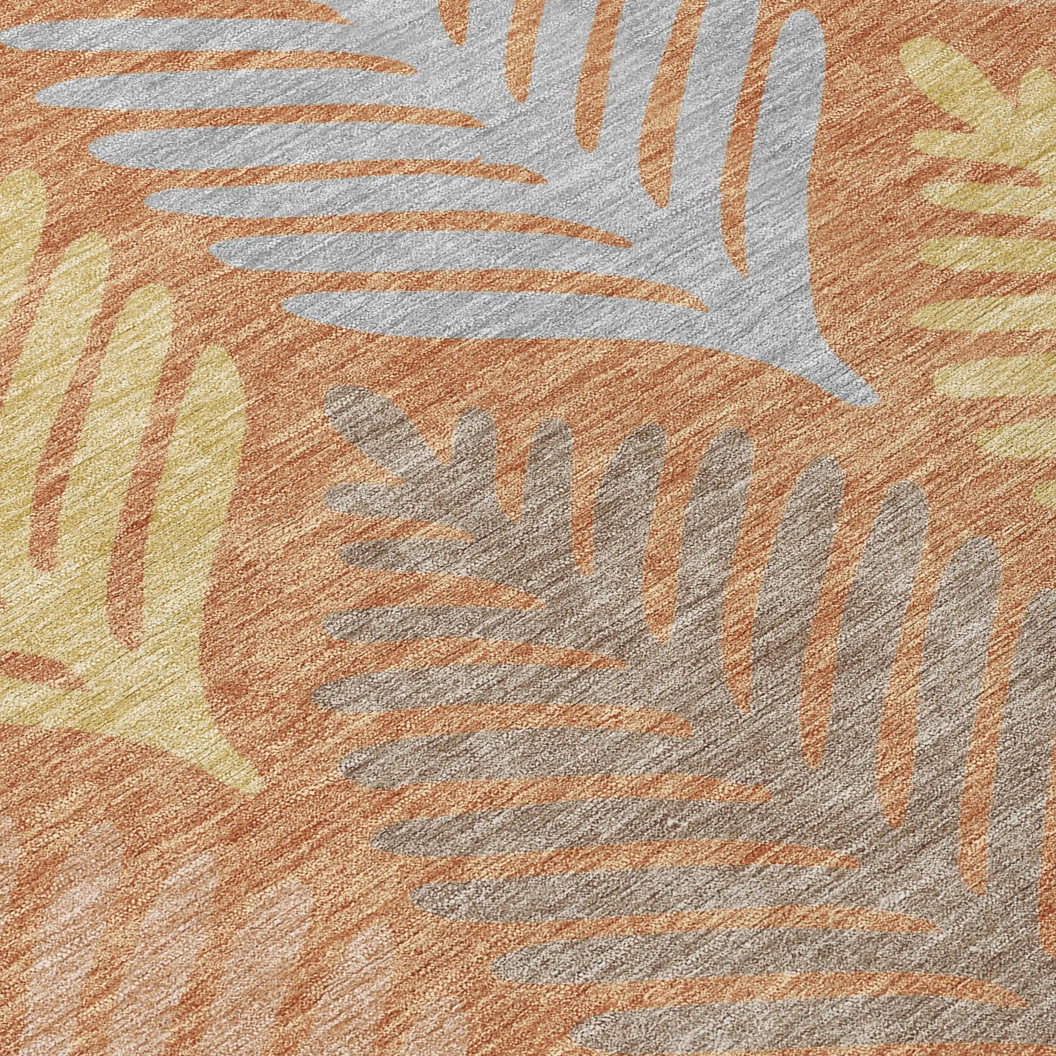 5' X 8' Orange And Copper Floral Washable Indoor Outdoor Area Rug Homeroots Outdoor