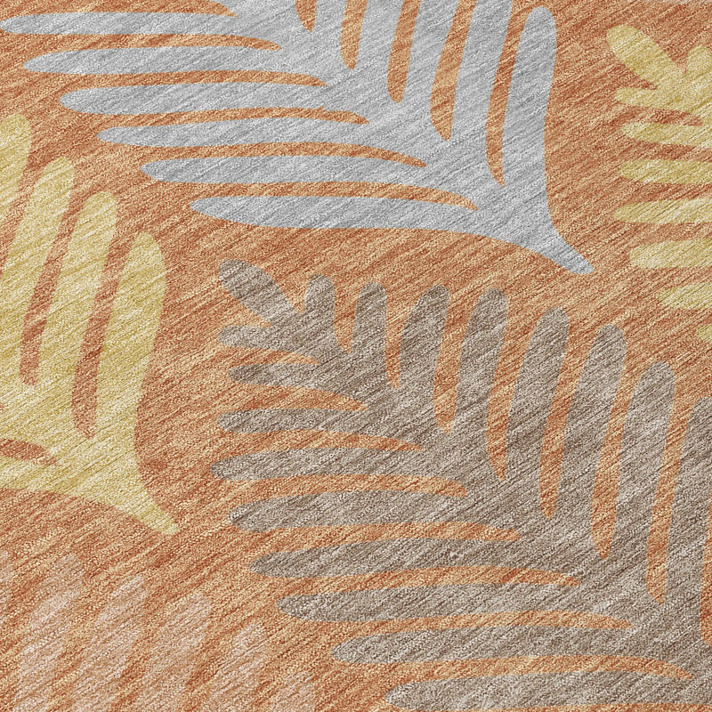 5' X 8' Orange And Copper Floral Washable Indoor Outdoor Area Rug Homeroots Outdoor