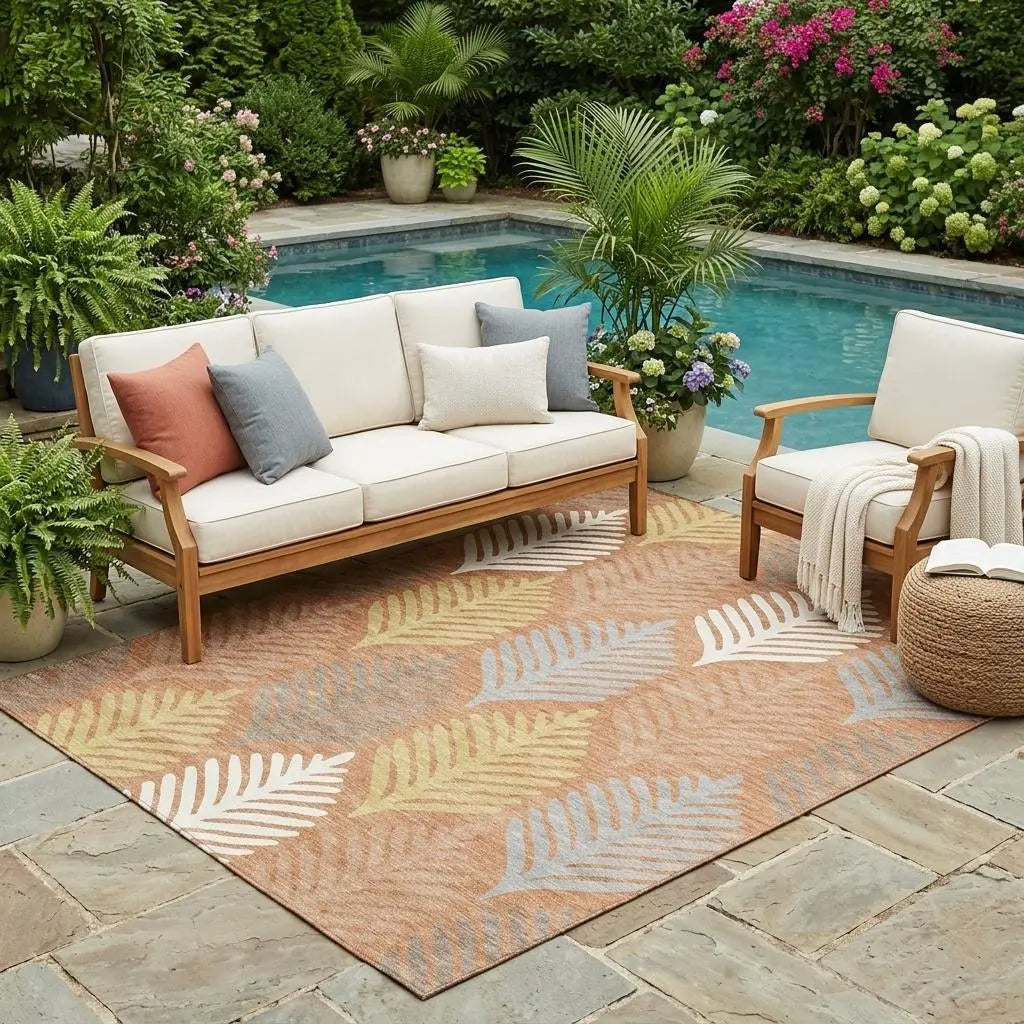 5' X 8' Orange And Copper Floral Washable Indoor Outdoor Area Rug Homeroots Outdoor