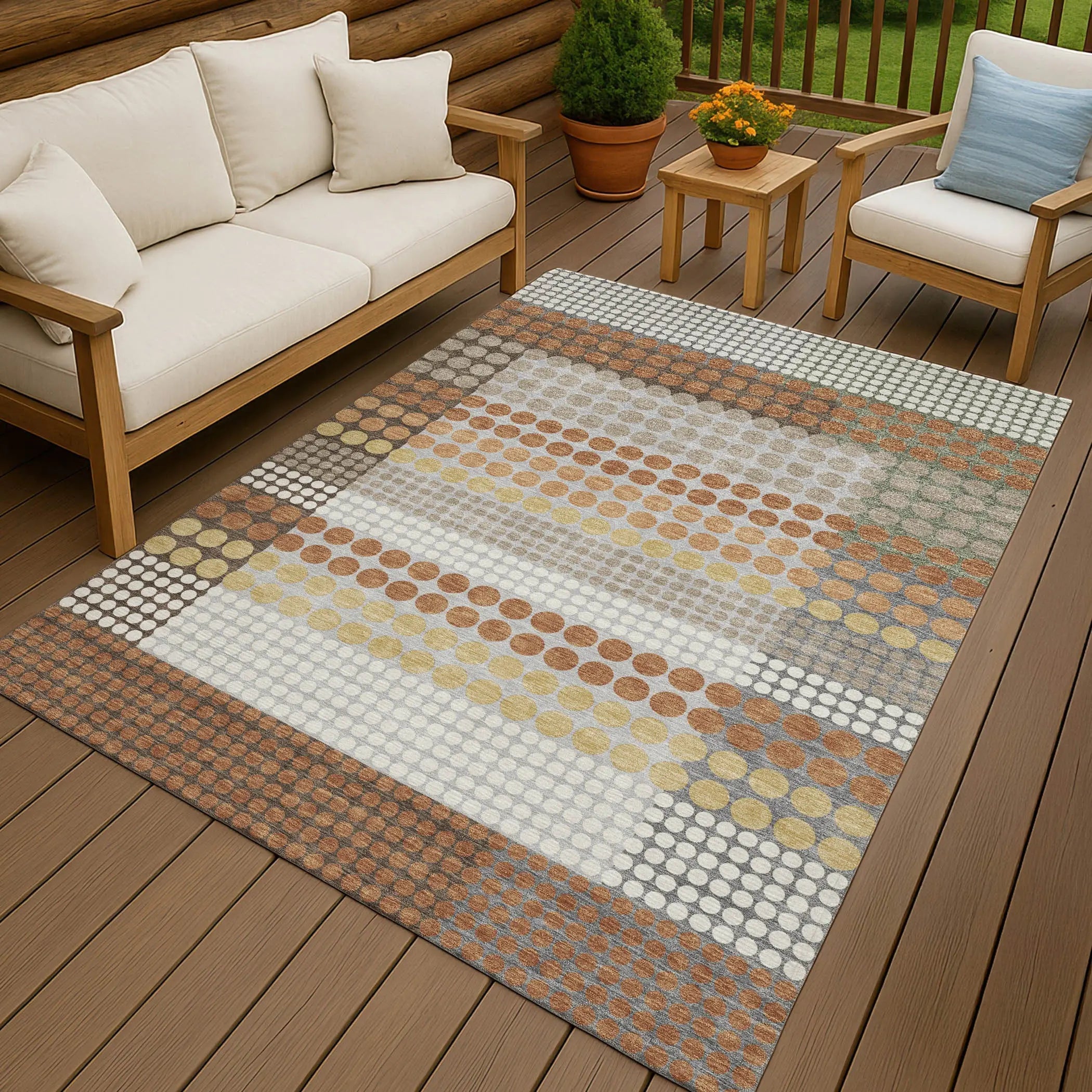 5' X 8' Orange And Copper Geometric Washable Indoor Outdoor Area Rug Homeroots Outdoor