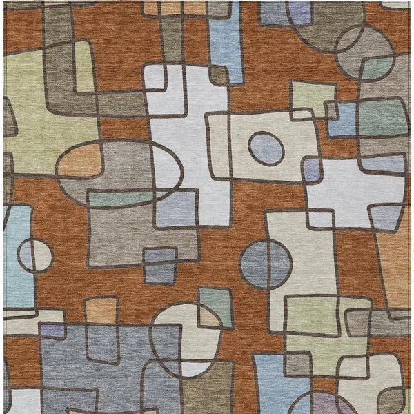 5' X 8' Orange And Copper Geometric Washable Indoor Outdoor Area Rug Homeroots Outdoor
