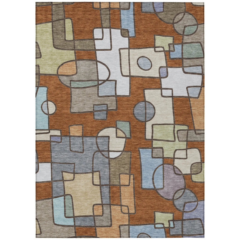 5' X 8' Orange And Copper Geometric Washable Indoor Outdoor Area Rug Homeroots Outdoor