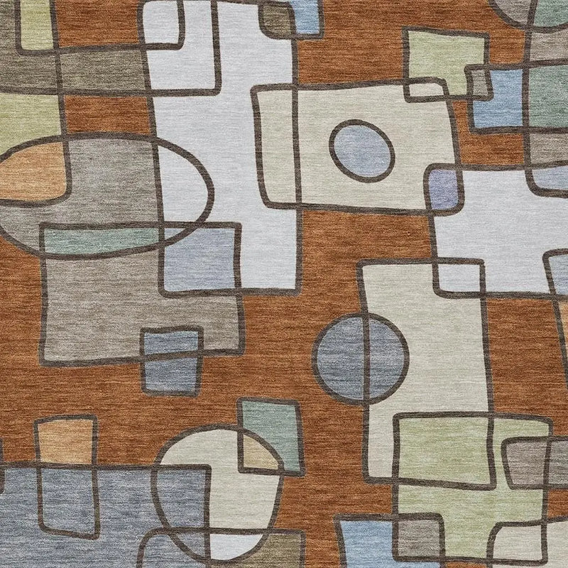 5' X 8' Orange And Copper Geometric Washable Indoor Outdoor Area Rug Homeroots Outdoor
