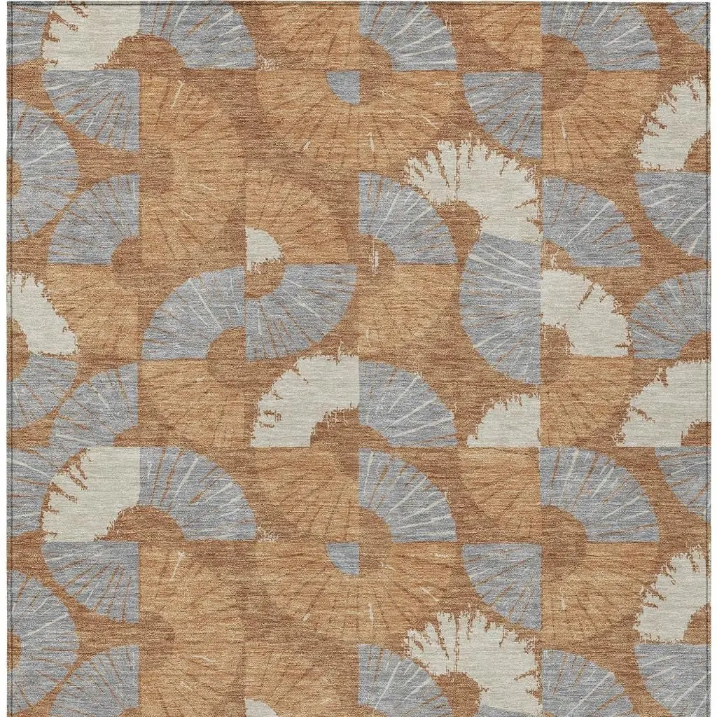 5' X 8' Orange And Copper Geometric Washable Indoor Outdoor Area Rug Homeroots Outdoor