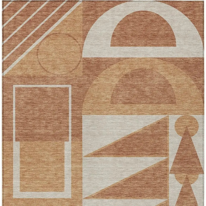 5' X 8' Orange And Copper Geometric Washable Indoor Outdoor Area Rug Homeroots Outdoor