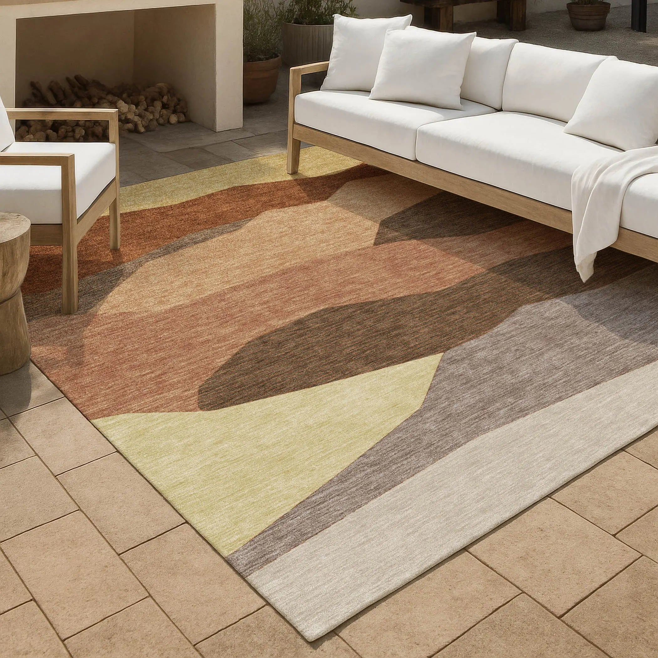 5' X 8' Orange And Copper Geometric Washable Indoor Outdoor Area Rug Homeroots Outdoor
