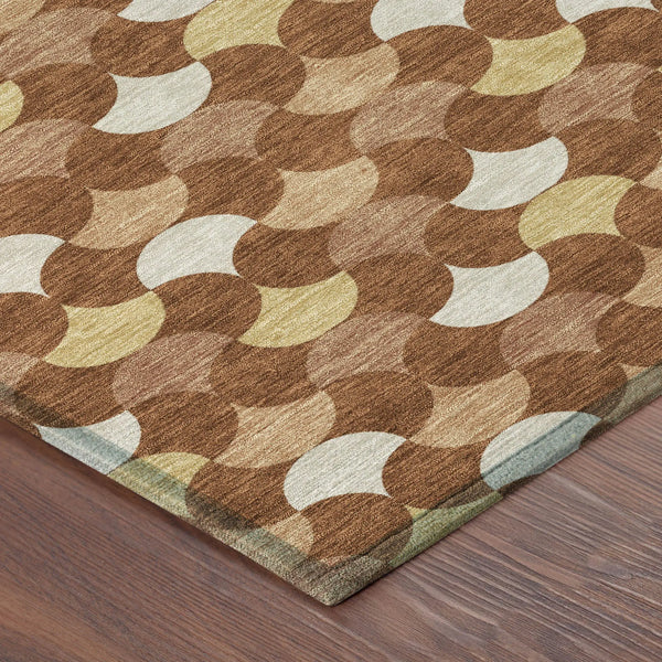 5' X 8' Orange And Copper Geometric Washable Indoor Outdoor Area Rug Homeroots Outdoor