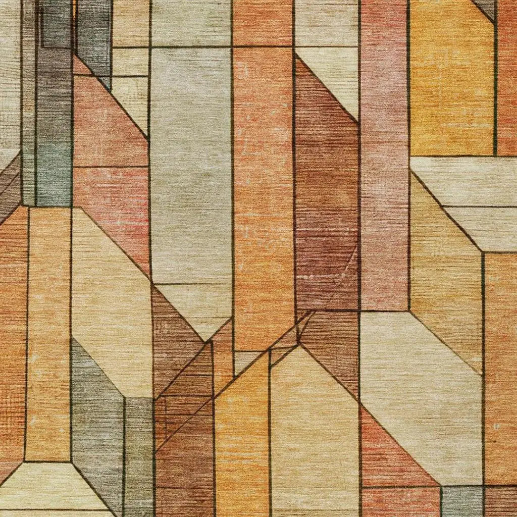 5' X 8' Orange And Copper Geometric Washable Indoor Outdoor Area Rug Homeroots Outdoor