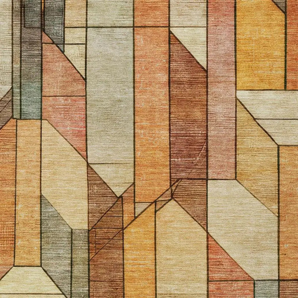 5' X 8' Orange And Copper Geometric Washable Indoor Outdoor Area Rug Homeroots Outdoor