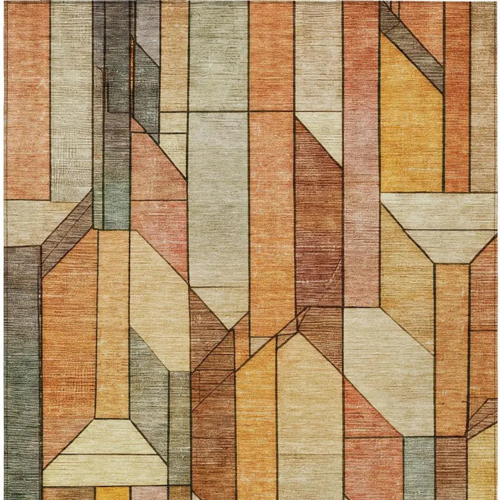 5' X 8' Orange And Copper Geometric Washable Indoor Outdoor Area Rug Homeroots Outdoor