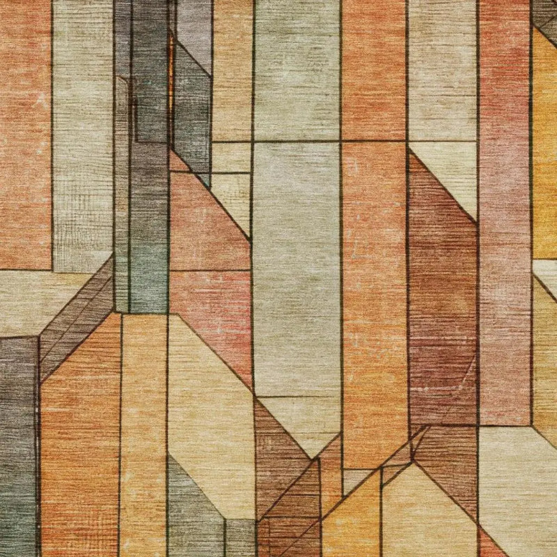 5' X 8' Orange And Copper Geometric Washable Indoor Outdoor Area Rug Homeroots Outdoor