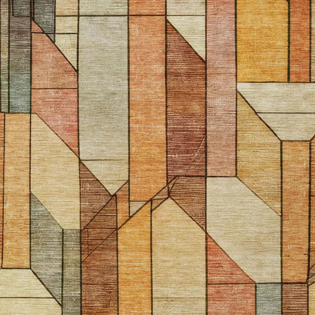 5' X 8' Orange And Copper Geometric Washable Indoor Outdoor Area Rug Homeroots Outdoor