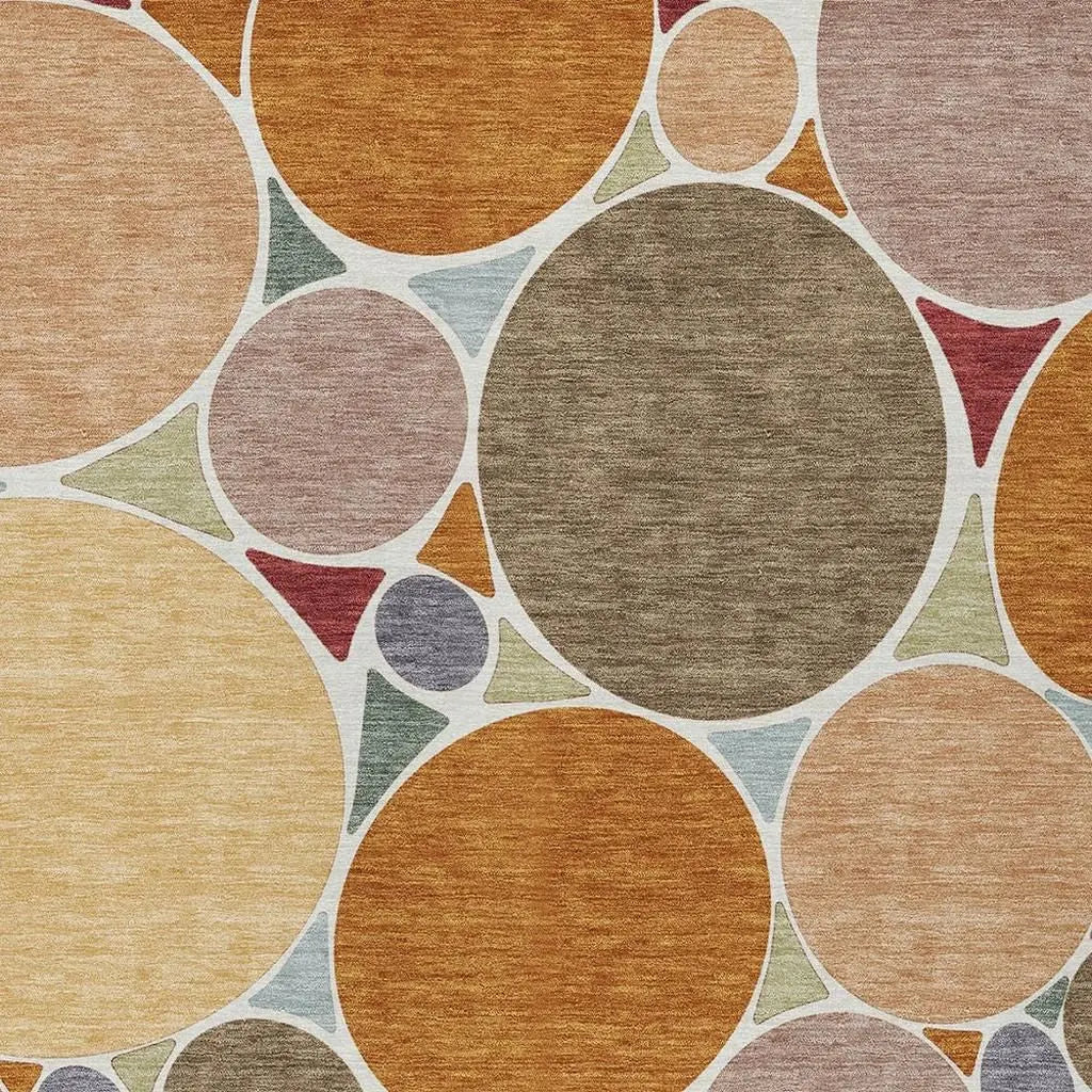 5' X 8' Orange And Copper Geometric Washable Indoor Outdoor Area Rug Homeroots Outdoor