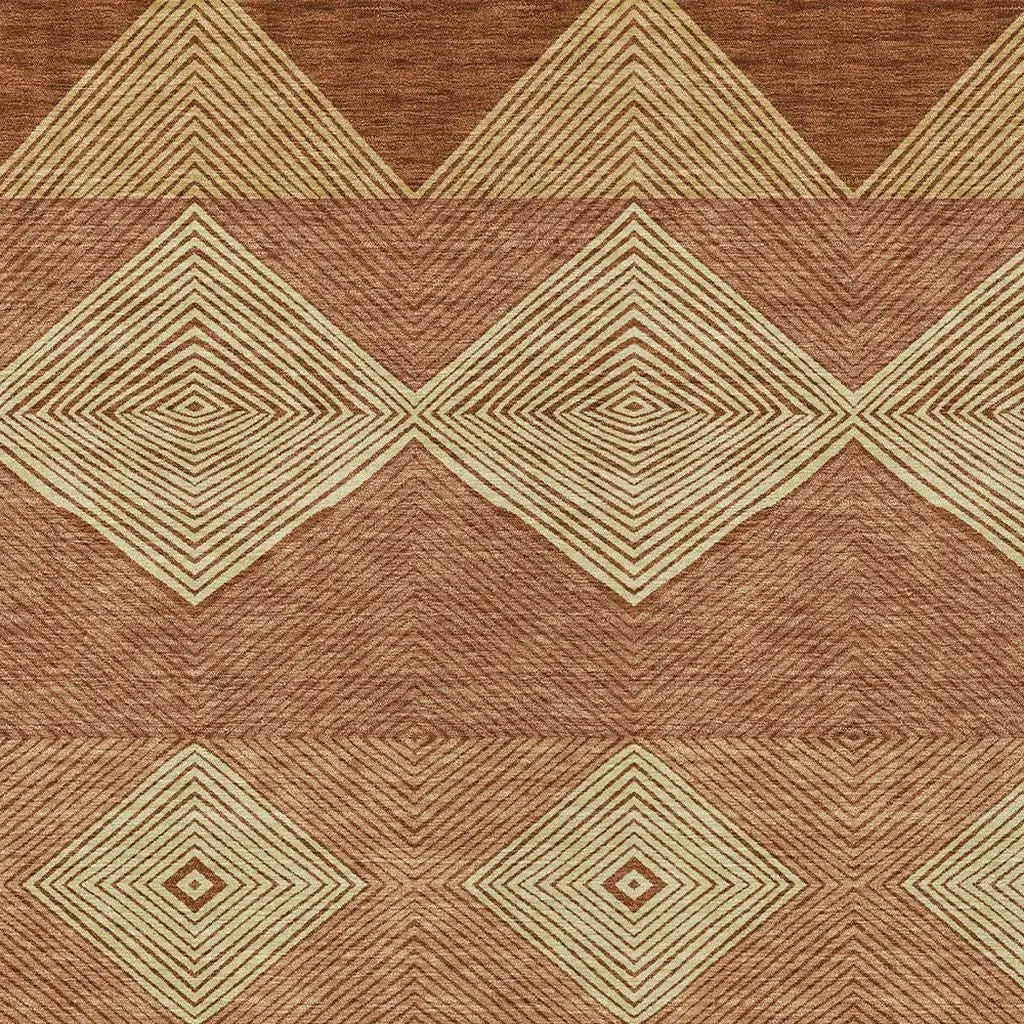 5' X 8' Orange And Copper Geometric Washable Indoor Outdoor Area Rug Homeroots Outdoor
