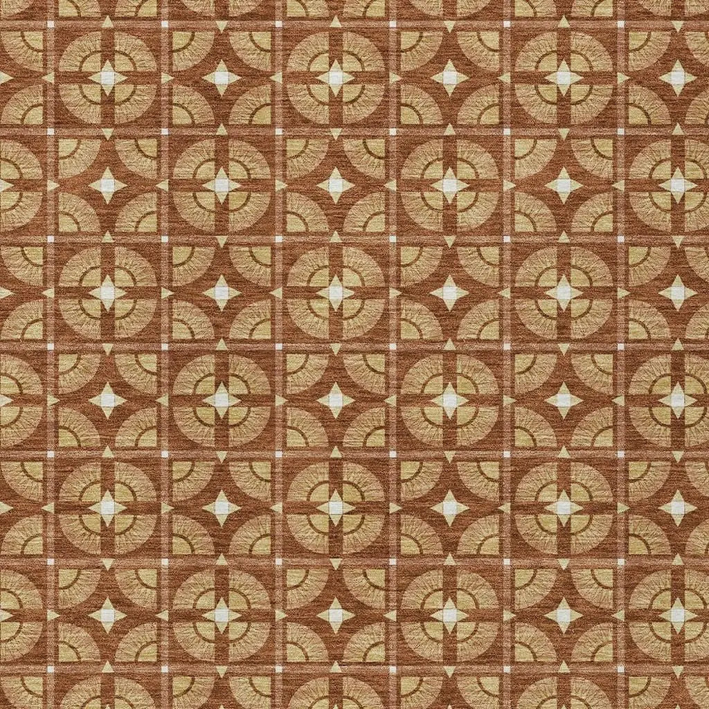 5' X 8' Orange And Copper Geometric Washable Indoor Outdoor Area Rug Homeroots Outdoor