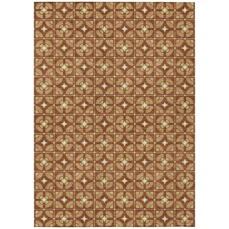 5' X 8' Orange And Copper Geometric Washable Indoor Outdoor Area Rug Homeroots Outdoor
