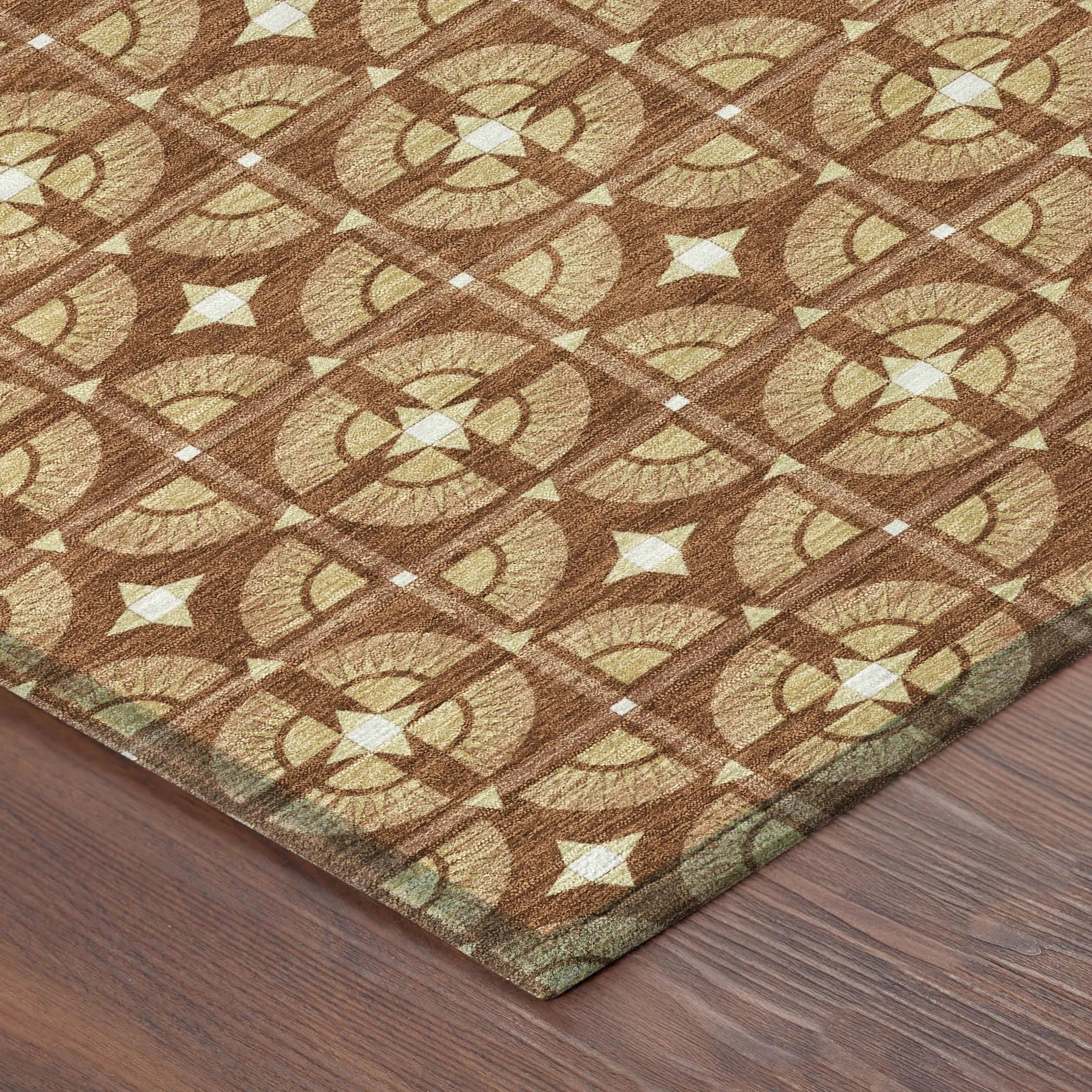 5' X 8' Orange And Copper Geometric Washable Indoor Outdoor Area Rug Homeroots Outdoor