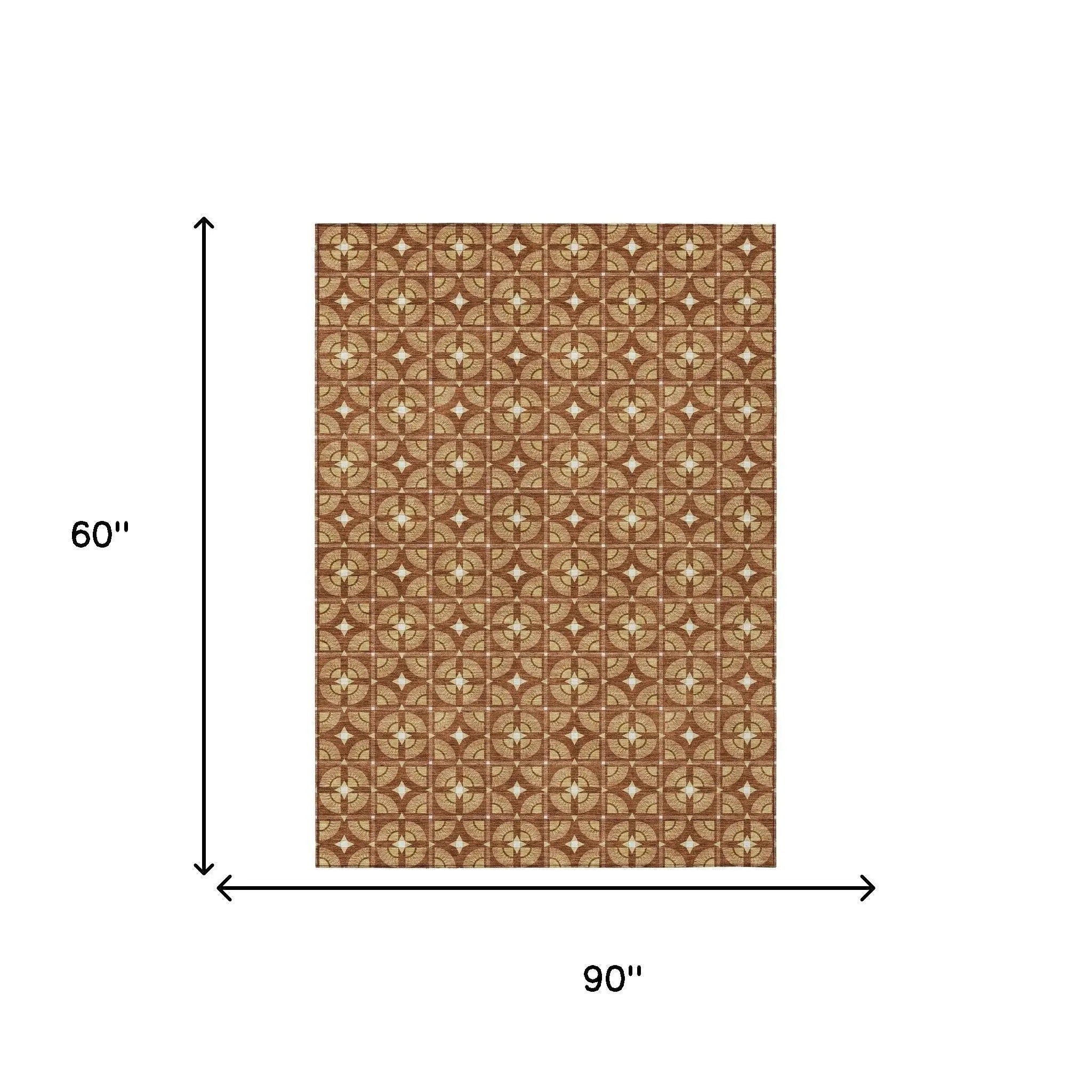 5' X 8' Orange And Copper Geometric Washable Indoor Outdoor Area Rug Homeroots Outdoor