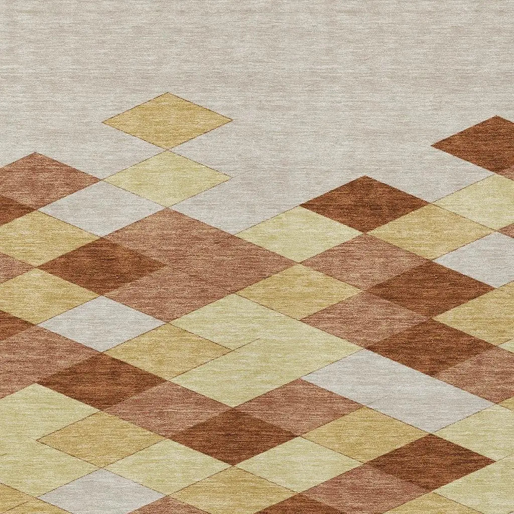 5' X 8' Orange And Copper Geometric Washable Indoor Outdoor Area Rug Homeroots Outdoor