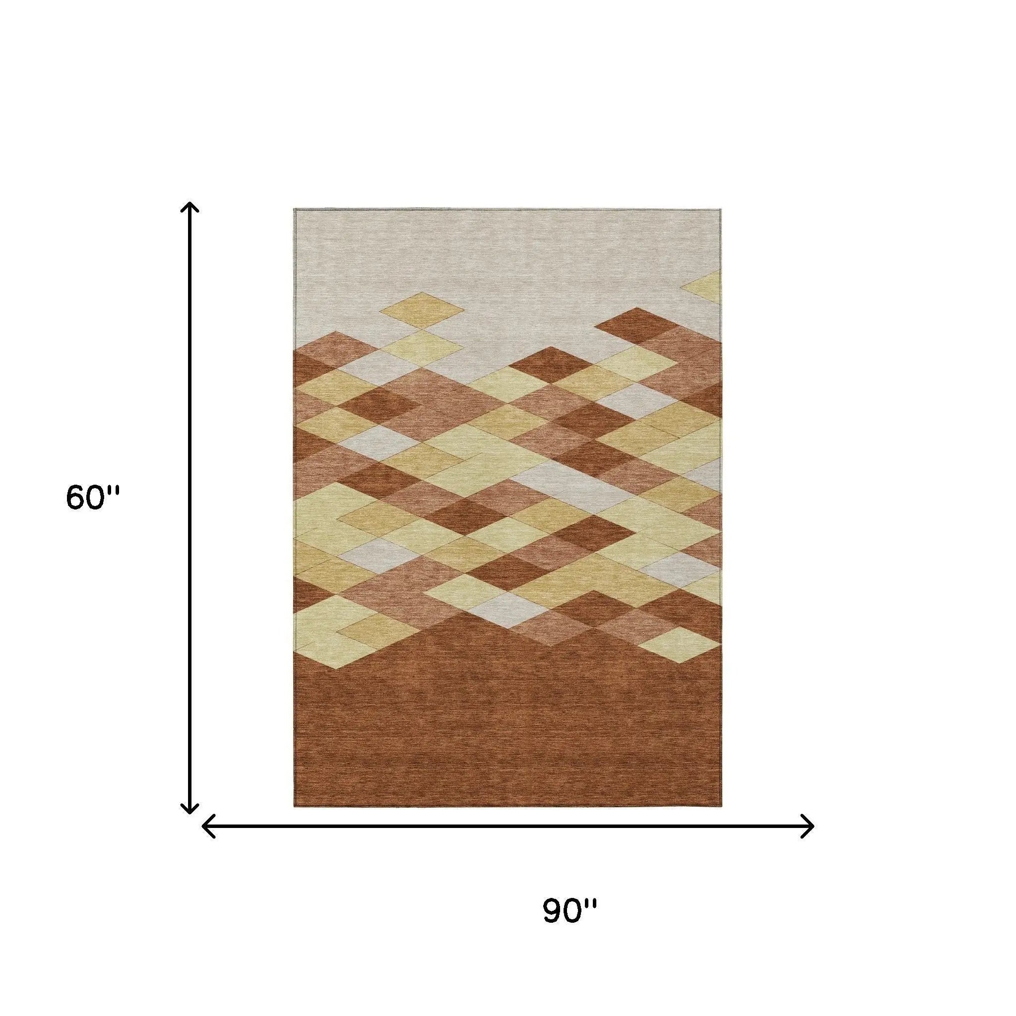 5' X 8' Orange And Copper Geometric Washable Indoor Outdoor Area Rug Homeroots Outdoor
