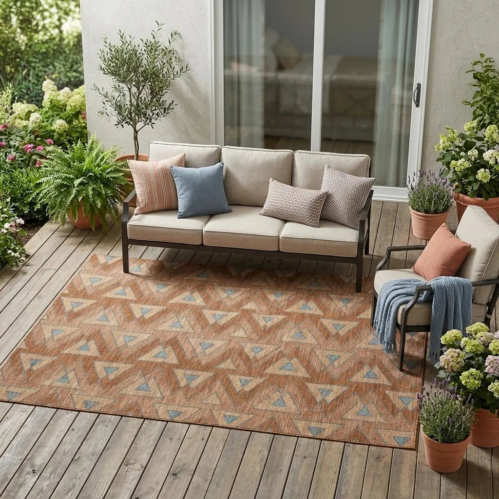 5' X 8' Orange And Copper Geometric Washable Indoor Outdoor Area Rug Homeroots Outdoor