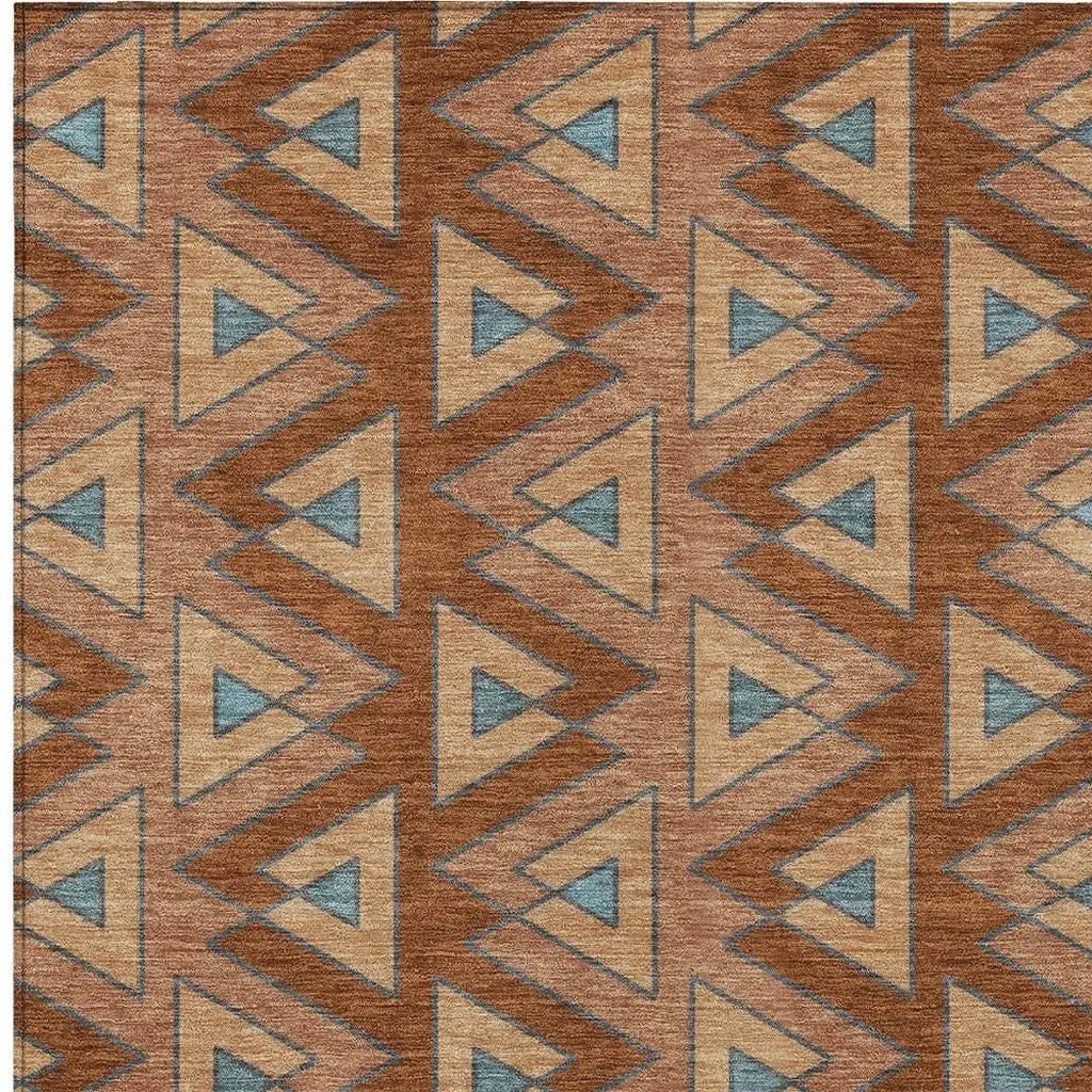 5' X 8' Orange And Copper Geometric Washable Indoor Outdoor Area Rug Homeroots Outdoor
