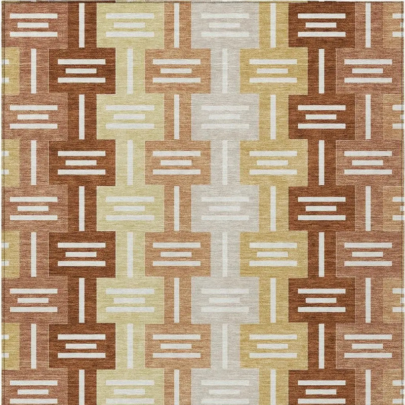 5' X 8' Orange And Copper Geometric Washable Indoor Outdoor Area Rug Homeroots Outdoor