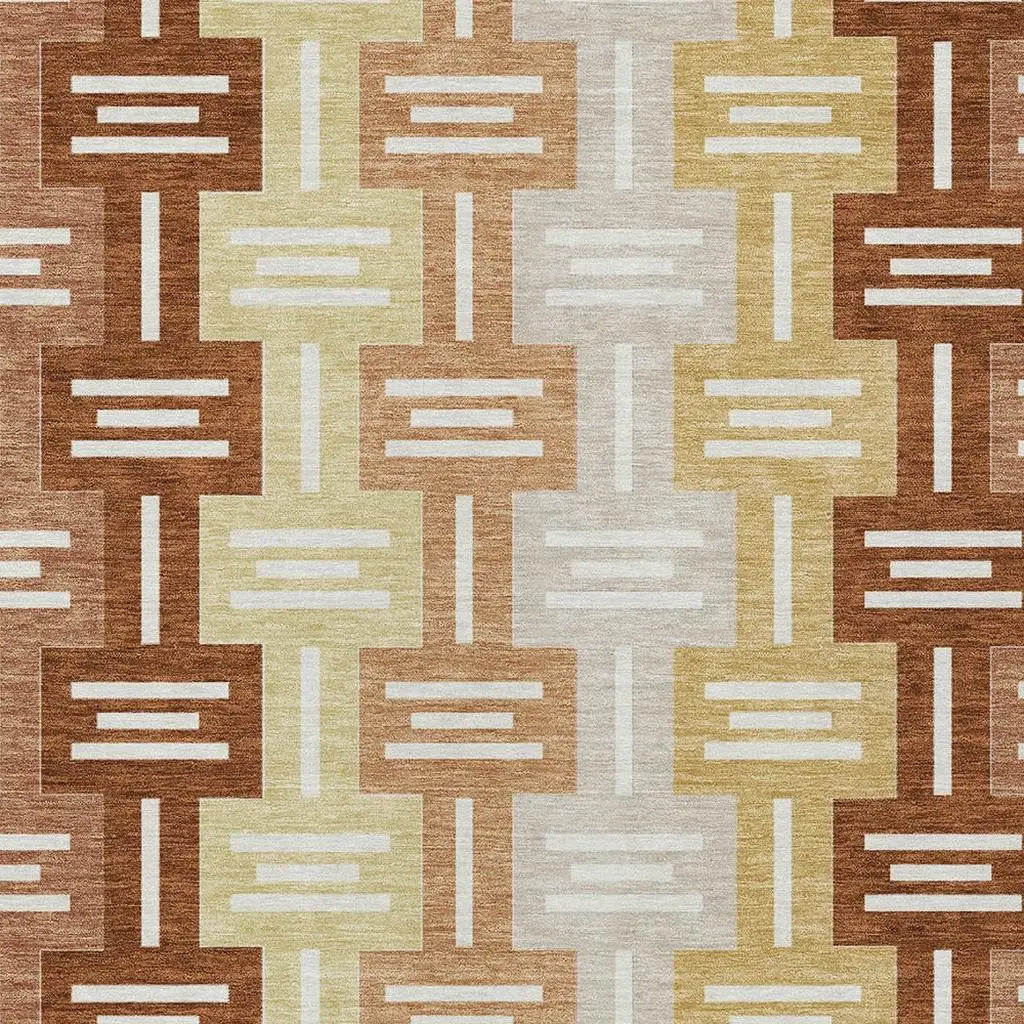 5' X 8' Orange And Copper Geometric Washable Indoor Outdoor Area Rug Homeroots Outdoor