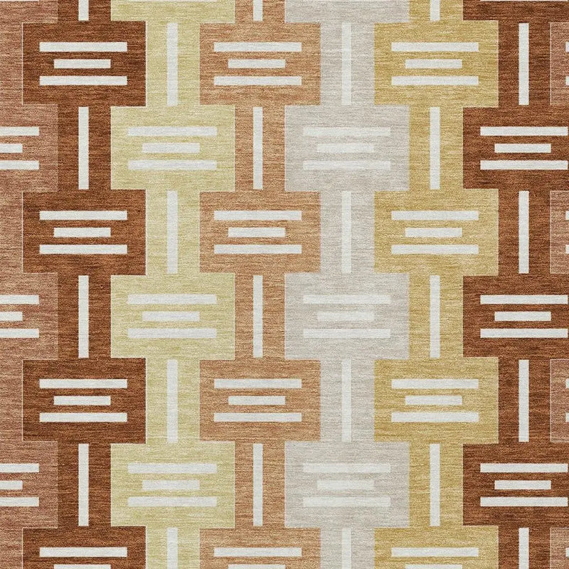5' X 8' Orange And Copper Geometric Washable Indoor Outdoor Area Rug Homeroots Outdoor