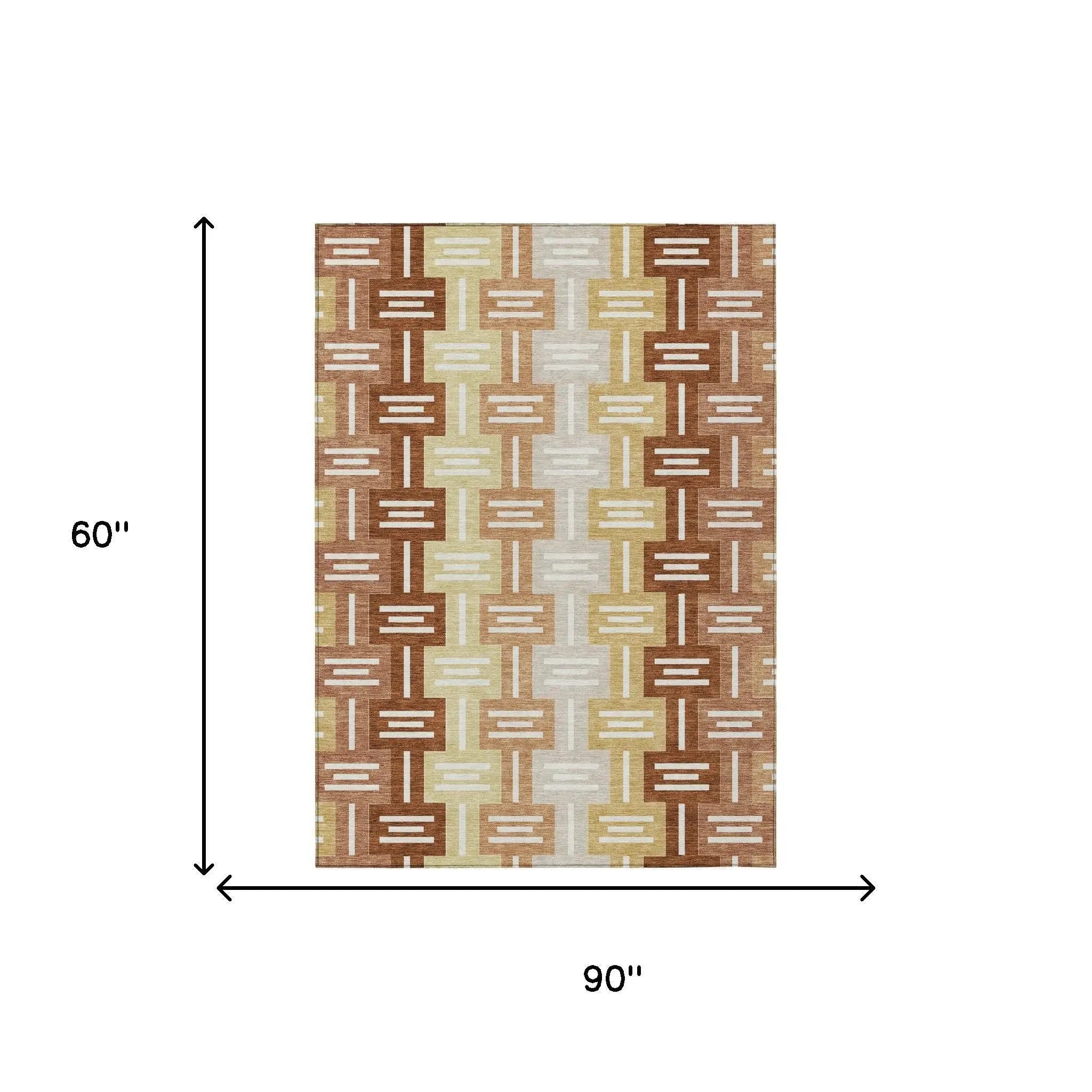 5' X 8' Orange And Copper Geometric Washable Indoor Outdoor Area Rug Homeroots Outdoor