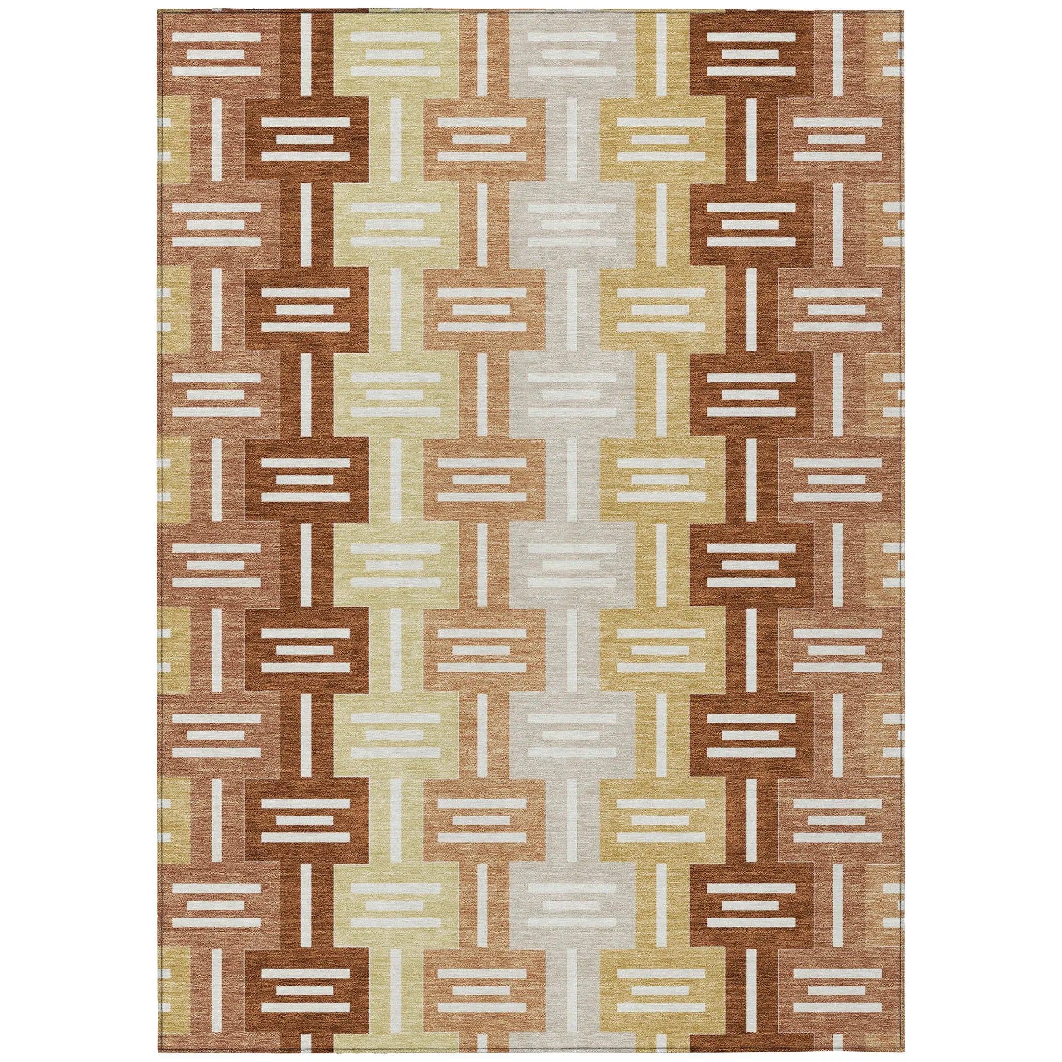 5' X 8' Orange And Copper Geometric Washable Indoor Outdoor Area Rug Homeroots Outdoor