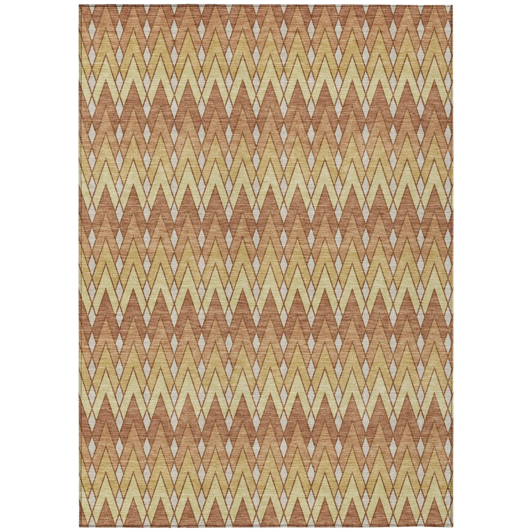 5' X 8' Orange And Copper Geometric Washable Indoor Outdoor Area Rug Homeroots Outdoor