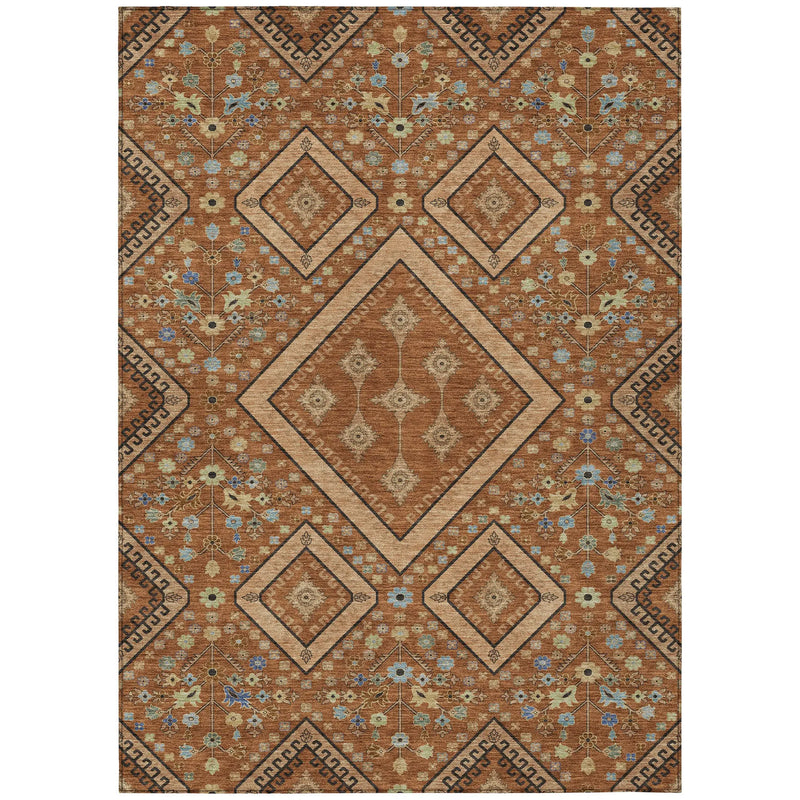 5' X 8' Orange And Copper Medallion Washable Indoor Outdoor Area Rug Homeroots Outdoor
