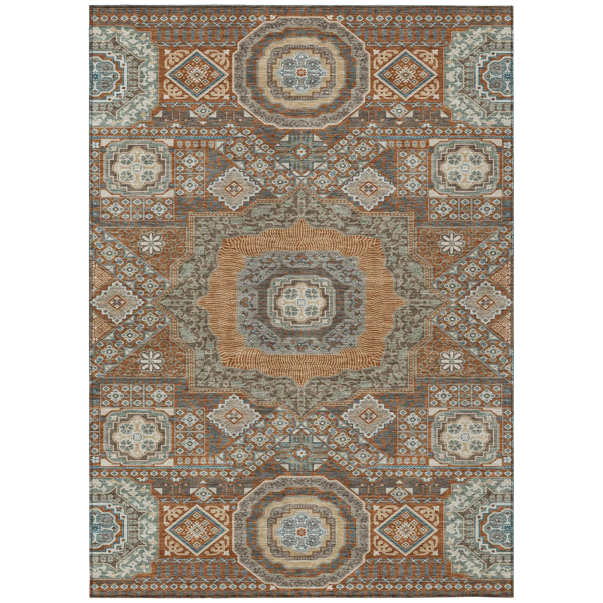 5' X 8' Orange And Copper Oriental Washable Indoor Outdoor Area Rug Homeroots Outdoor