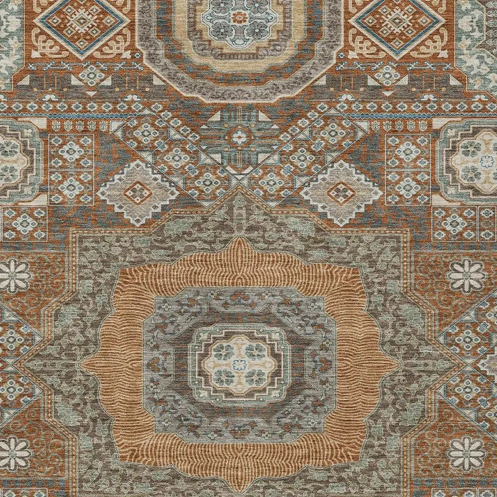 5' X 8' Orange And Copper Oriental Washable Indoor Outdoor Area Rug Homeroots Outdoor