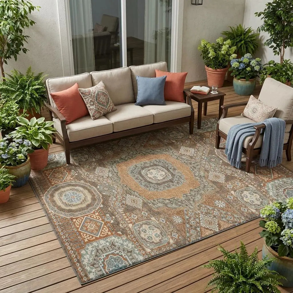5' X 8' Orange And Copper Oriental Washable Indoor Outdoor Area Rug Homeroots Outdoor