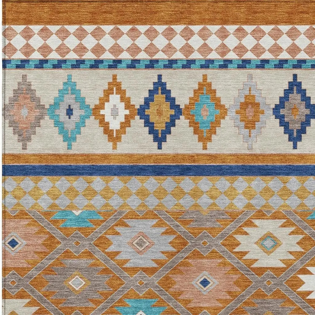 5' X 8' Orange And Copper Southwestern Washable Indoor Outdoor Area Rug Homeroots Outdoor