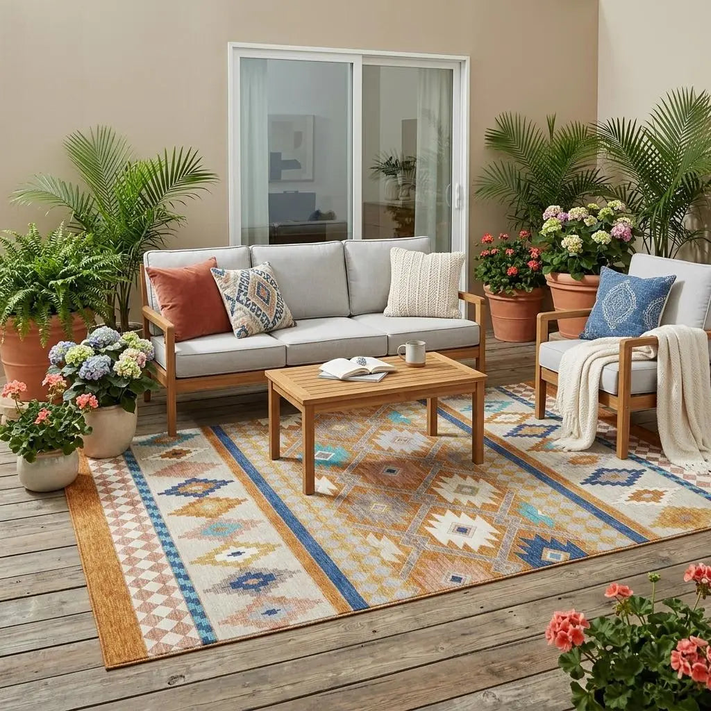 5' X 8' Orange And Copper Southwestern Washable Indoor Outdoor Area Rug Homeroots Outdoor