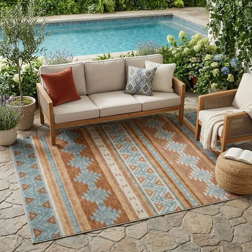 5' X 8' Orange And Copper Southwestern Washable Indoor Outdoor Area Rug Homeroots Outdoor