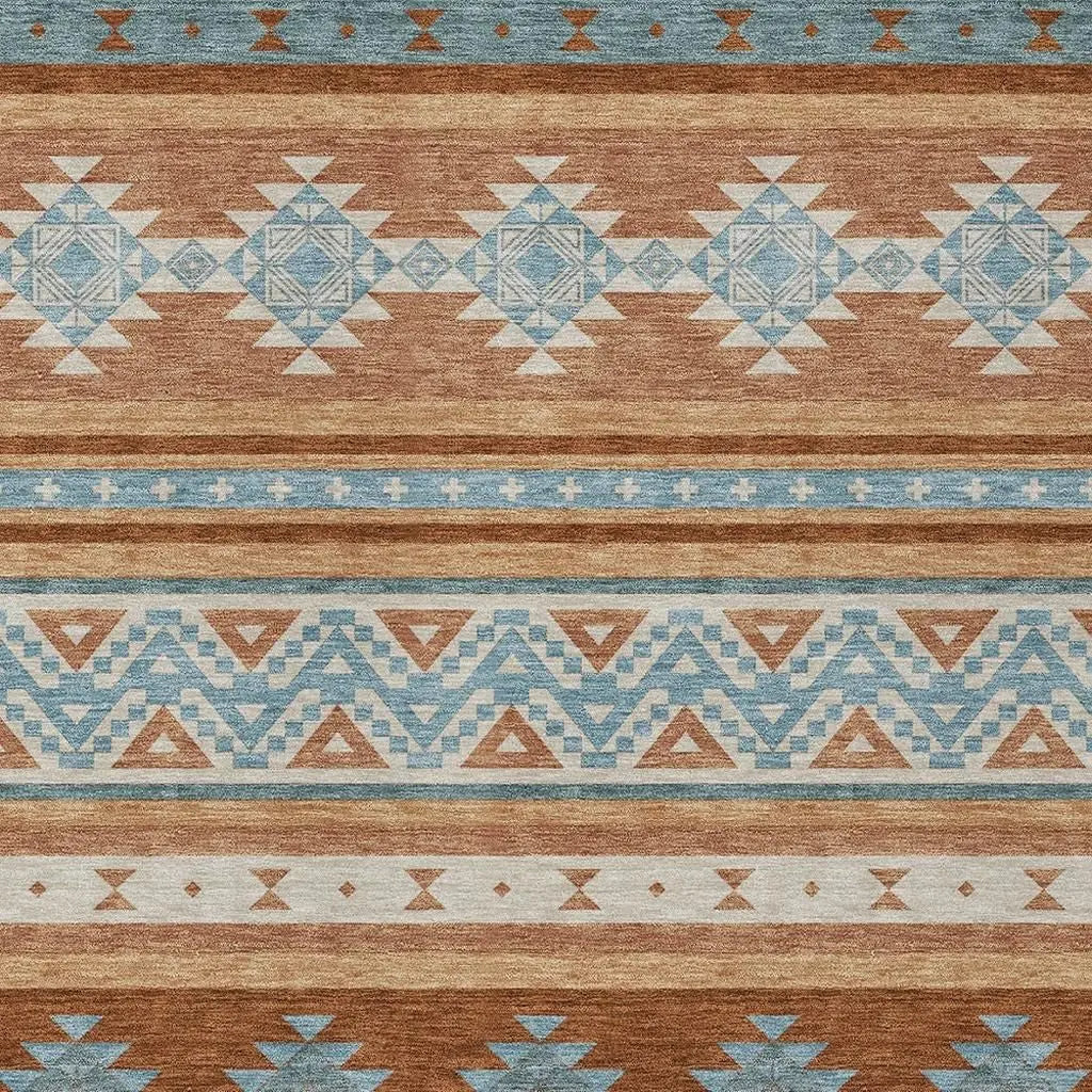 5' X 8' Orange And Copper Southwestern Washable Indoor Outdoor Area Rug Homeroots Outdoor