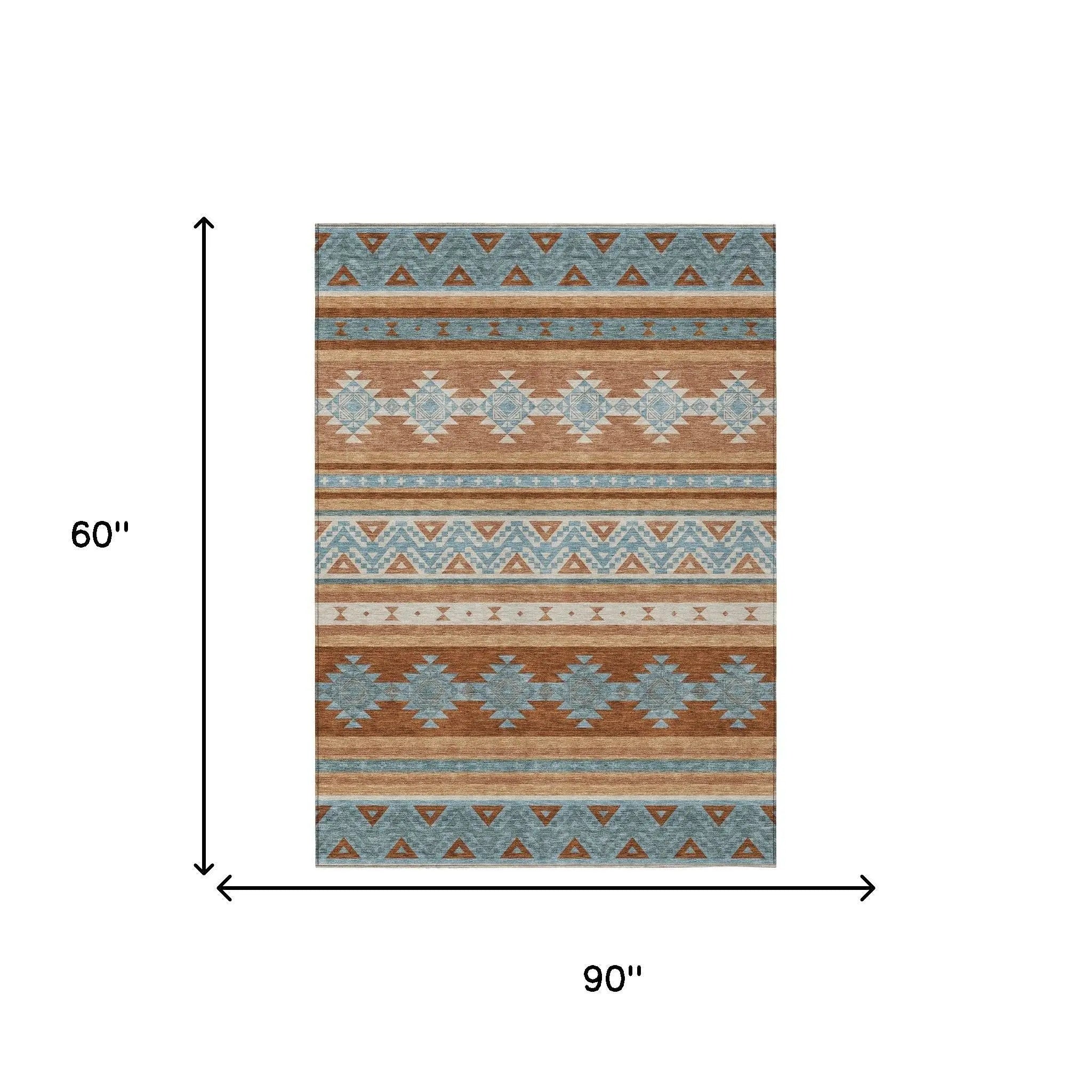 5' X 8' Orange And Copper Southwestern Washable Indoor Outdoor Area Rug Homeroots Outdoor