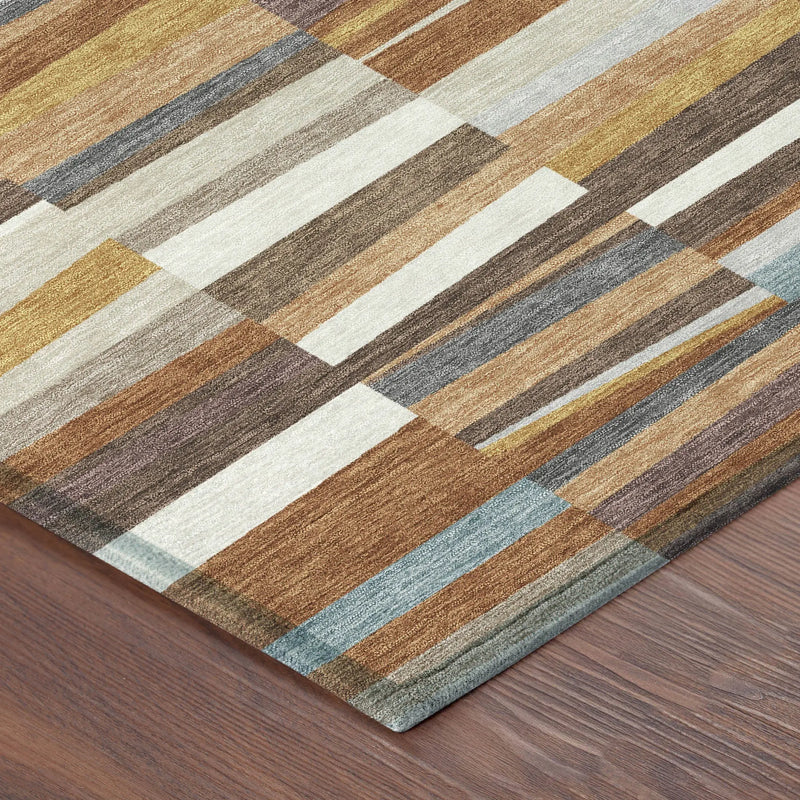 5' X 8' Orange And Copper Striped Washable Indoor Outdoor Area Rug Homeroots Outdoor