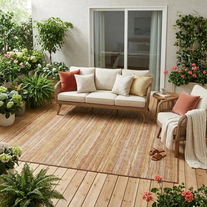 5' X 8' Orange And Copper Striped Washable Indoor Outdoor Area Rug Homeroots Outdoor