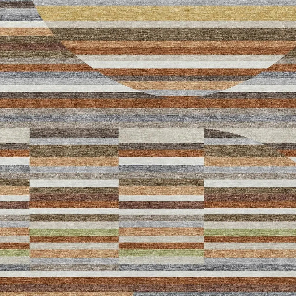 5' X 8' Orange And Copper Striped Washable Indoor Outdoor Area Rug Homeroots Outdoor