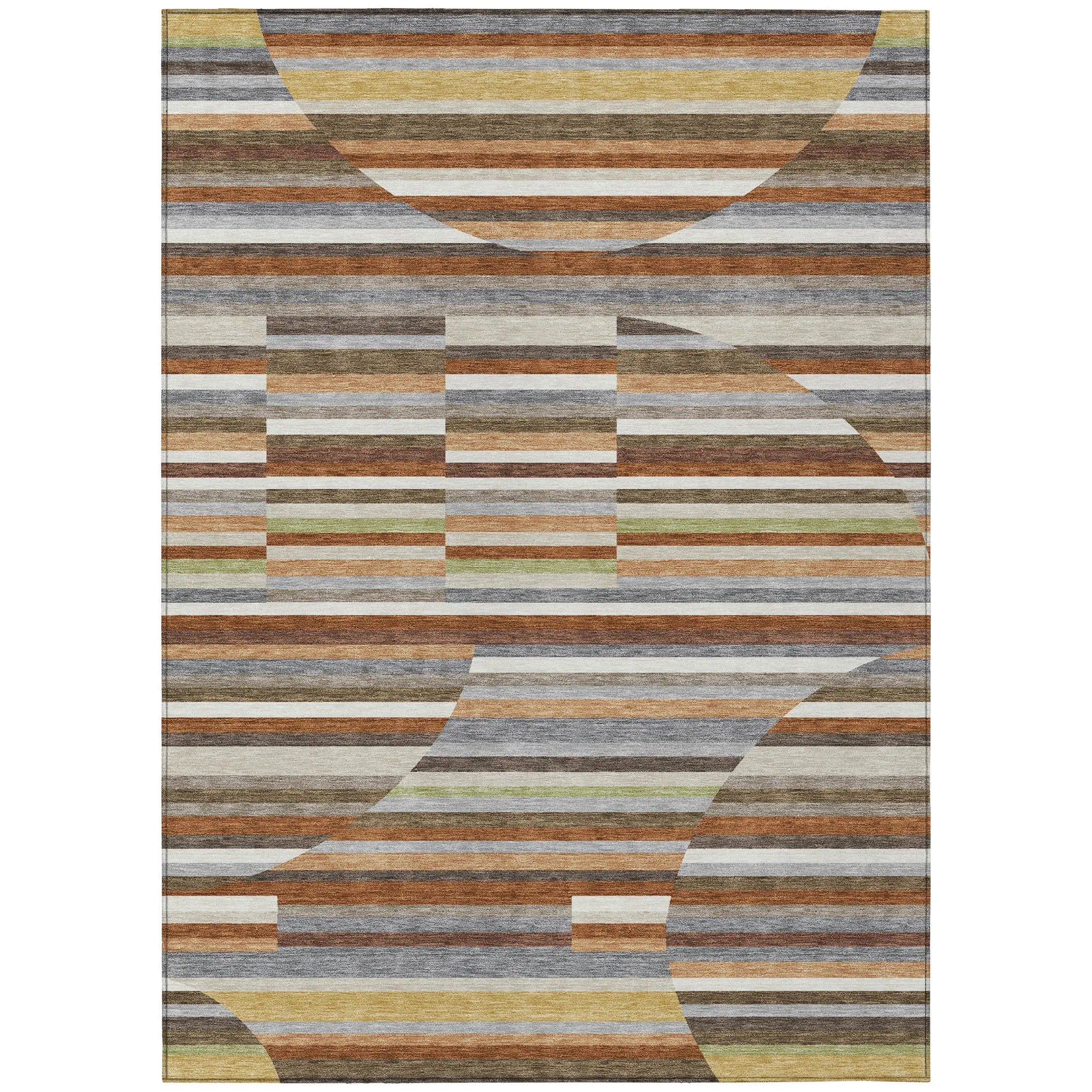 5' X 8' Orange And Copper Striped Washable Indoor Outdoor Area Rug Homeroots Outdoor